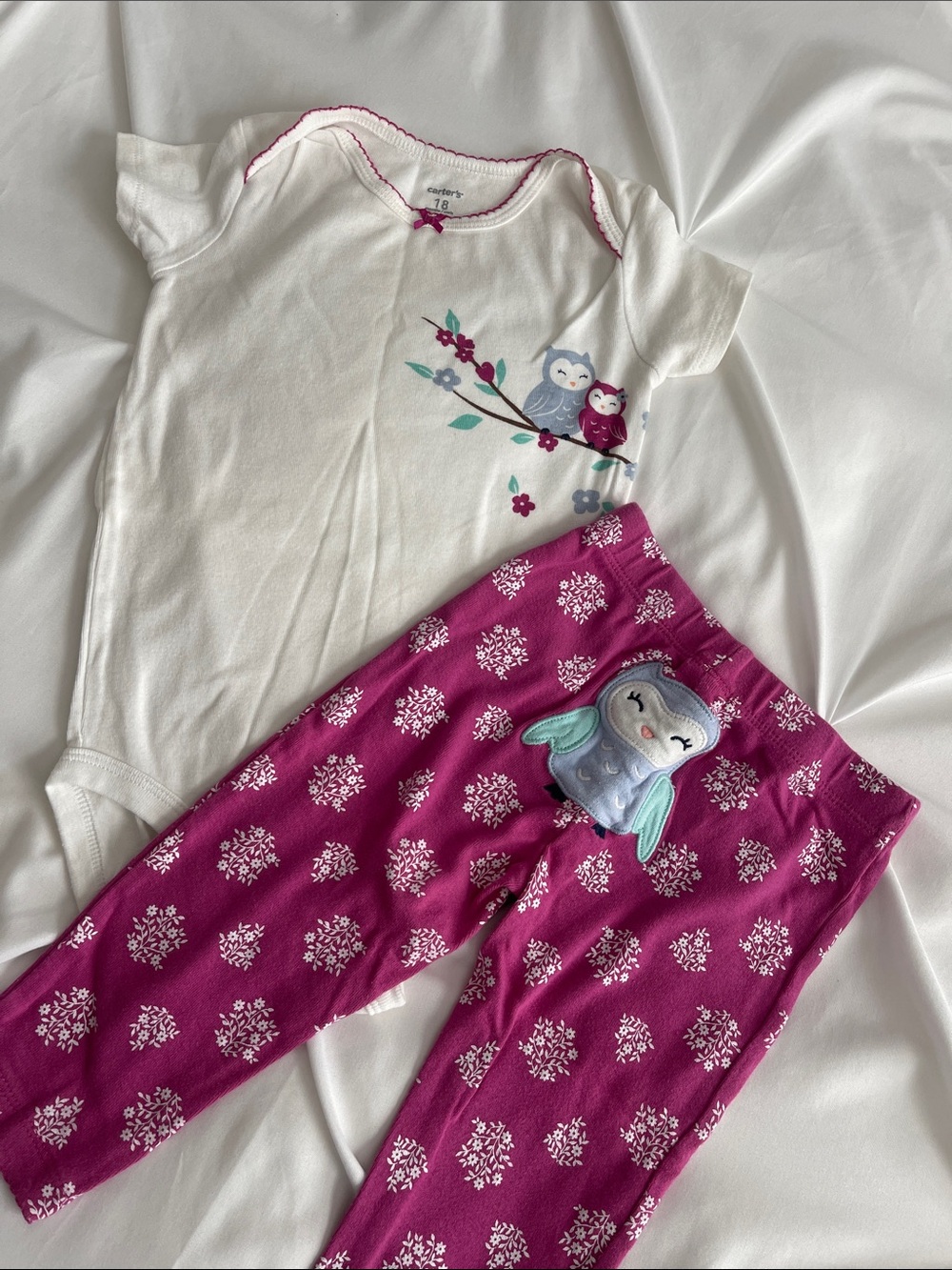 Carter's White Onesie and Magenta Owl Pajama Set